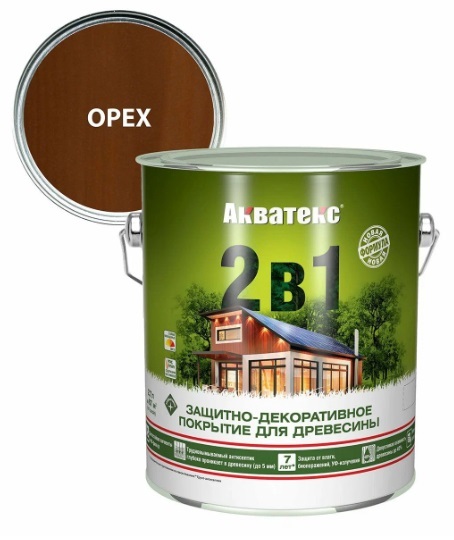 Защитно-декоративное покрытие для дерева АКВАТЕКС 2 в 1, орех, 2.7 л